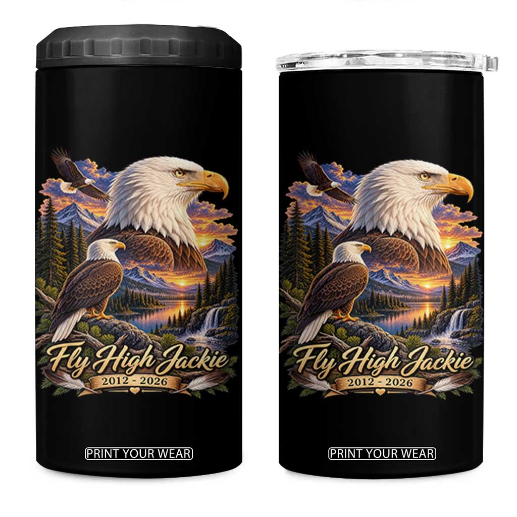 Fly High Jackie Bald Eagle Memorial 4 in 1 Can Cooler Tumbler Scenic Mountain Sunset Lake Nature Graphic TS02 One Size: 16 oz Black Print Your Wear