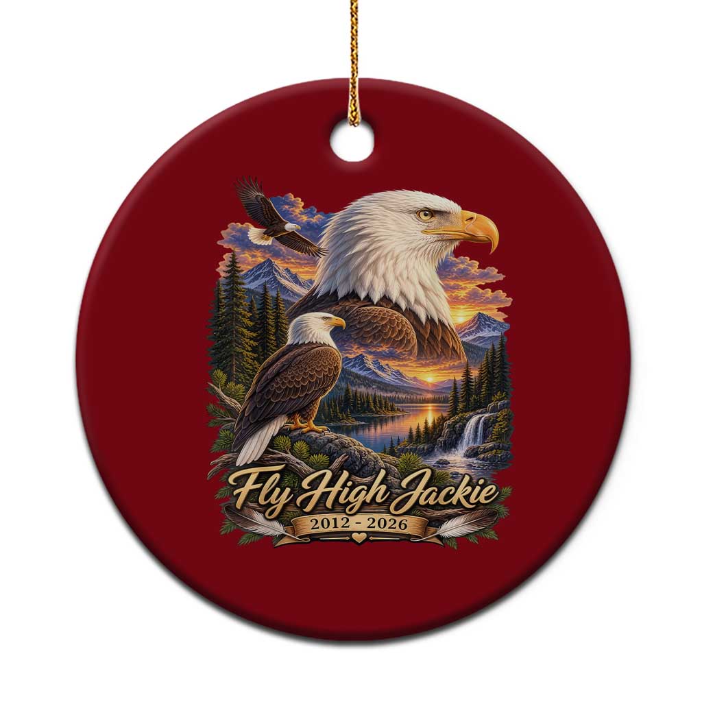Fly High Jackie Bald Eagle Memorial Ceramic Ornament Scenic Mountain Sunset Lake Nature Graphic TS02 1pc Red Print Your Wear