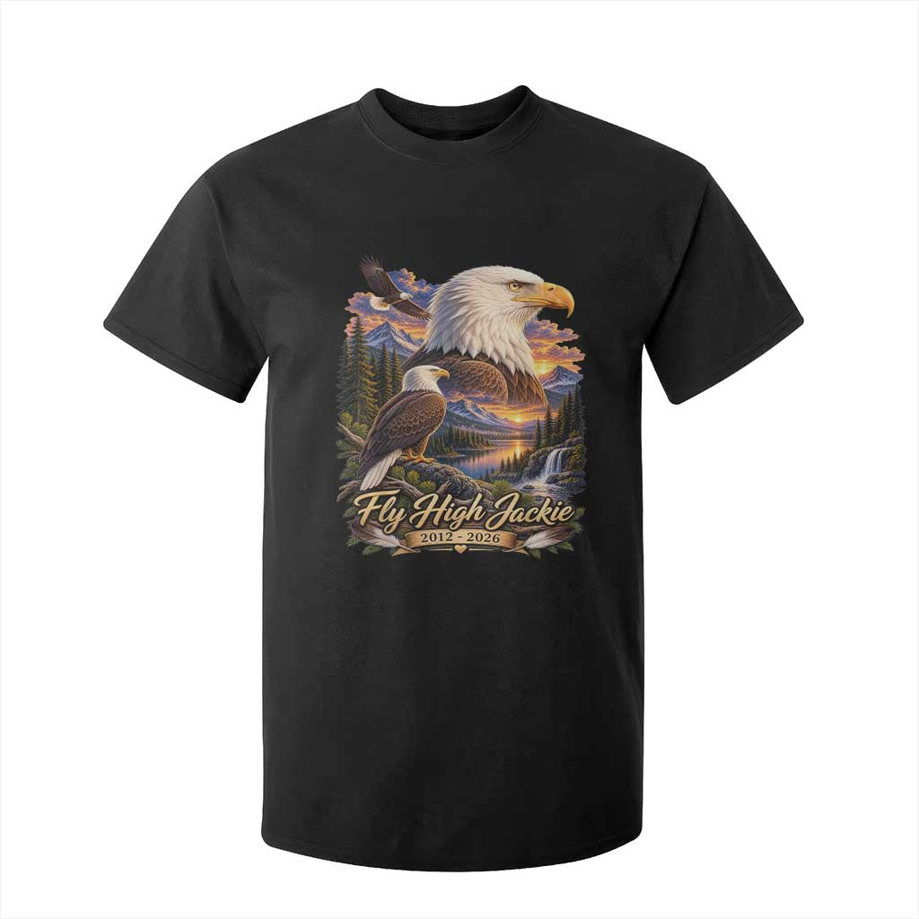 Fly High Jackie Bald Eagle Memorial T Shirt For Kid Scenic Mountain Sunset Lake Nature Graphic TS02 Black Print Your Wear
