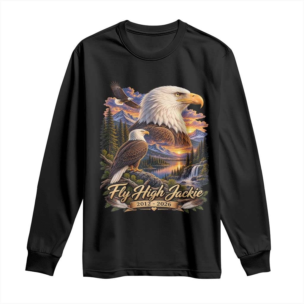 Fly High Jackie Bald Eagle Memorial Long Sleeve Shirt Scenic Mountain Sunset Lake Nature Graphic TS02 Black Print Your Wear