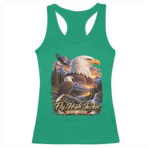 Fly High Jackie Bald Eagle Memorial Racerback Tank Top Scenic Mountain Sunset Lake Nature Graphic TS02 Irish Green Print Your Wear