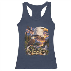 Fly High Jackie Bald Eagle Memorial Racerback Tank Top Scenic Mountain Sunset Lake Nature Graphic TS02 Navy Print Your Wear
