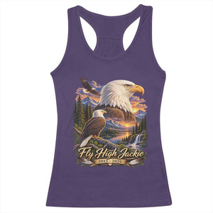 Fly High Jackie Bald Eagle Memorial Racerback Tank Top Scenic Mountain Sunset Lake Nature Graphic TS02 Purple Print Your Wear