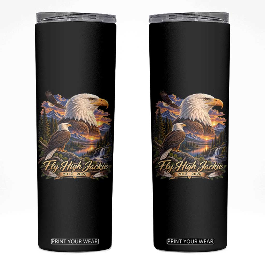 Fly High Jackie Bald Eagle Memorial Skinny Tumbler Scenic Mountain Sunset Lake Nature Graphic