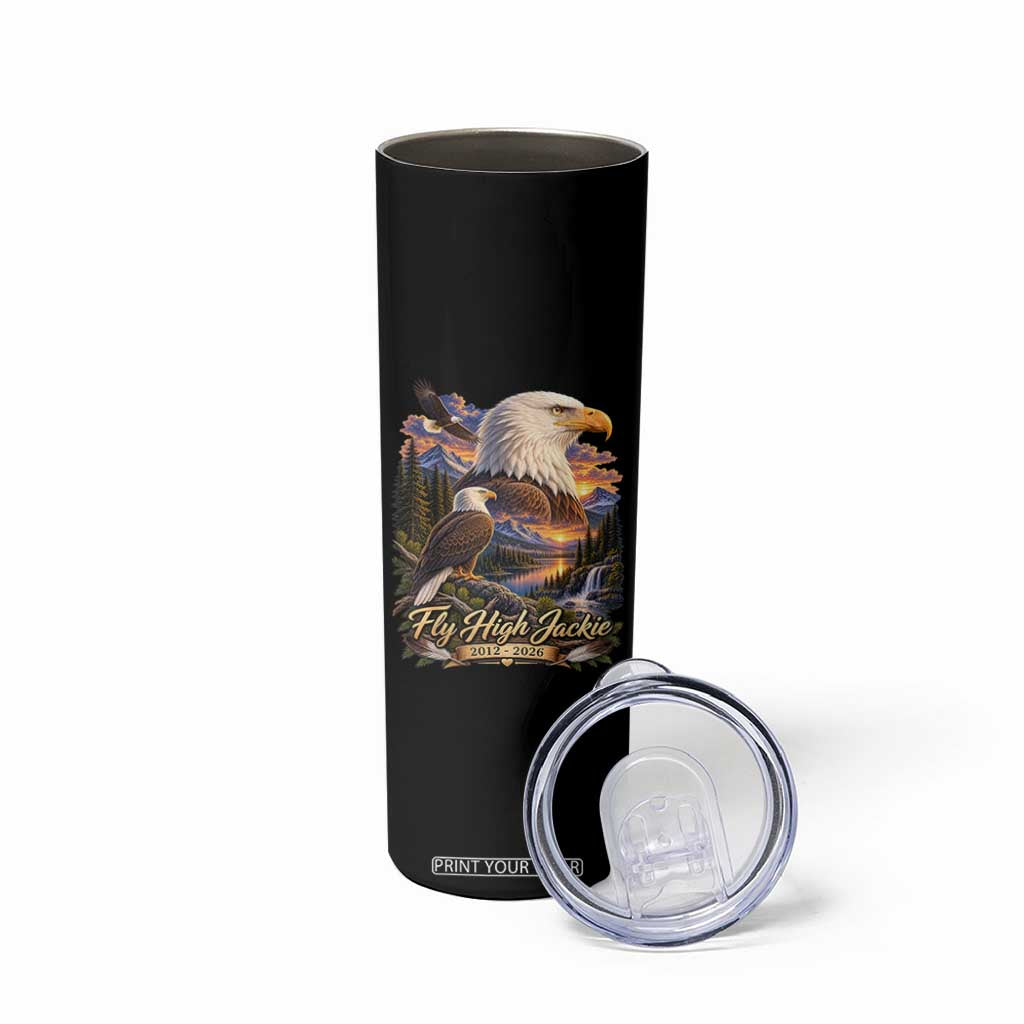 Fly High Jackie Bald Eagle Memorial Skinny Tumbler Scenic Mountain Sunset Lake Nature Graphic