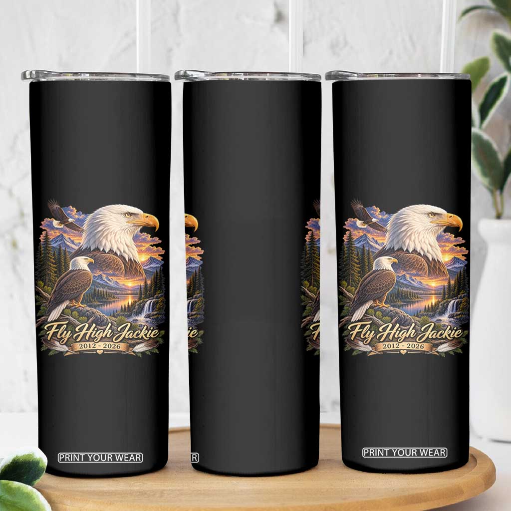 Fly High Jackie Bald Eagle Memorial Skinny Tumbler Scenic Mountain Sunset Lake Nature Graphic