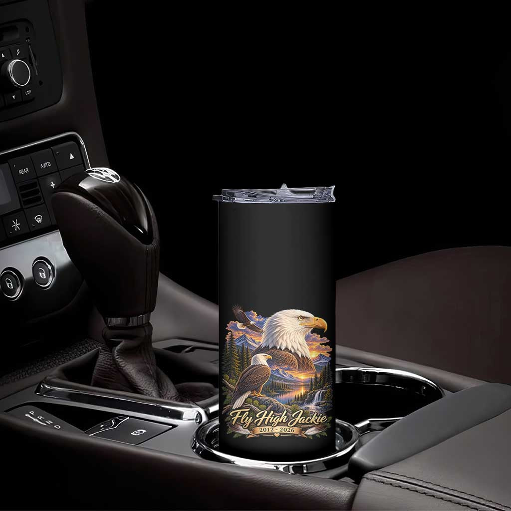 Fly High Jackie Bald Eagle Memorial Skinny Tumbler Scenic Mountain Sunset Lake Nature Graphic