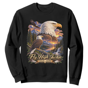 Fly High Jackie Bald Eagle Memorial Sweatshirt Scenic Mountain Sunset Lake Nature Graphic TS02 Black Print Your Wear