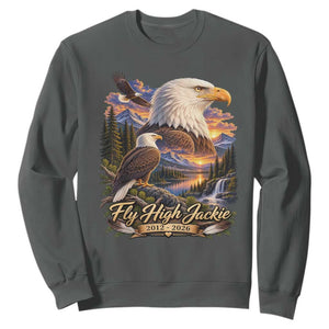 Fly High Jackie Bald Eagle Memorial Sweatshirt Scenic Mountain Sunset Lake Nature Graphic TS02 Dark Heather Print Your Wear