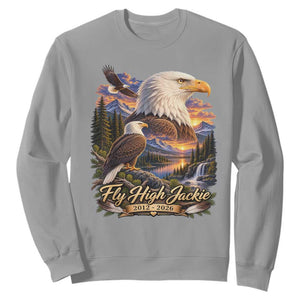 Fly High Jackie Bald Eagle Memorial Sweatshirt Scenic Mountain Sunset Lake Nature Graphic TS02 Sport Gray Print Your Wear