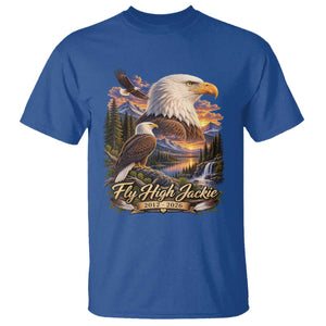 Fly High Jackie Bald Eagle Memorial T Shirt Scenic Mountain Sunset Lake Nature Graphic TS02 Royal Blue Print Your Wear