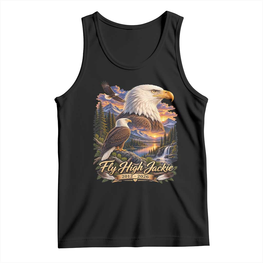 Fly High Jackie Bald Eagle Memorial Tank Top Scenic Mountain Sunset Lake Nature Graphic TS02 Black Print Your Wear