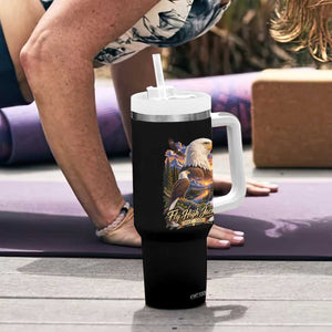 Fly High Jackie Bald Eagle Memorial Tumbler With Handle Scenic Mountain Sunset Lake Nature Graphic