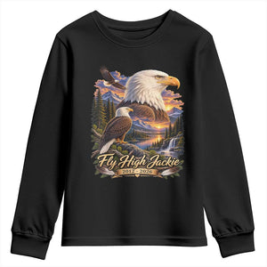 Fly High Jackie Bald Eagle Memorial Youth Sweatshirt Scenic Mountain Sunset Lake Nature Graphic TS02 Black Print Your Wear