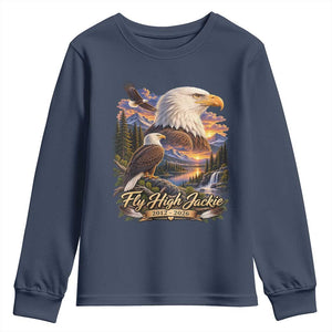Fly High Jackie Bald Eagle Memorial Youth Sweatshirt Scenic Mountain Sunset Lake Nature Graphic TS02 Navy Print Your Wear
