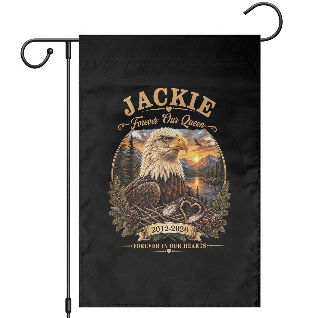 Jackie Forever Our Queen Bald Eagle Memorial Garden Flag Big Bear Lake Crest Tribute Graphic TS02 Black Print Your Wear