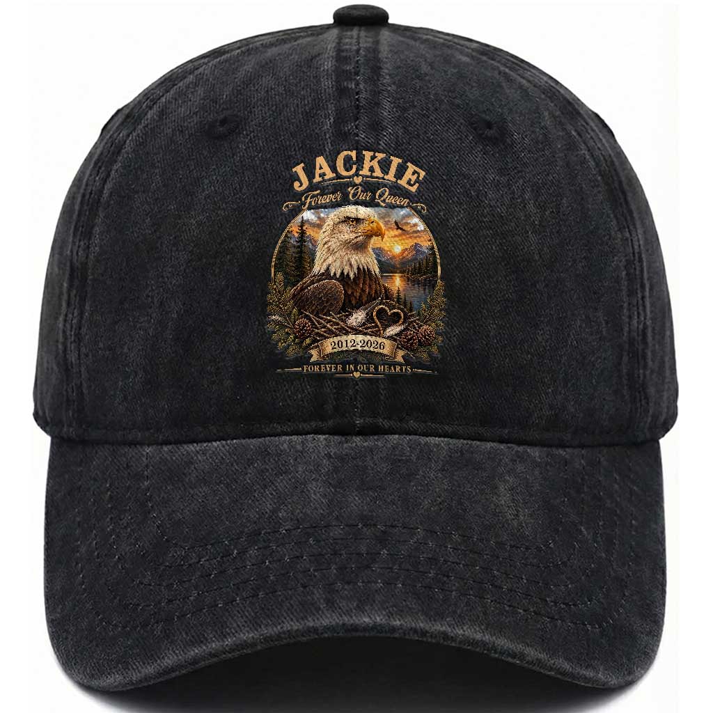 Jackie Forever Our Queen Bald Eagle Memorial Washed Cotton Baseball Cap Big Bear Lake Crest Tribute Graphic TS02 Print Your Wear