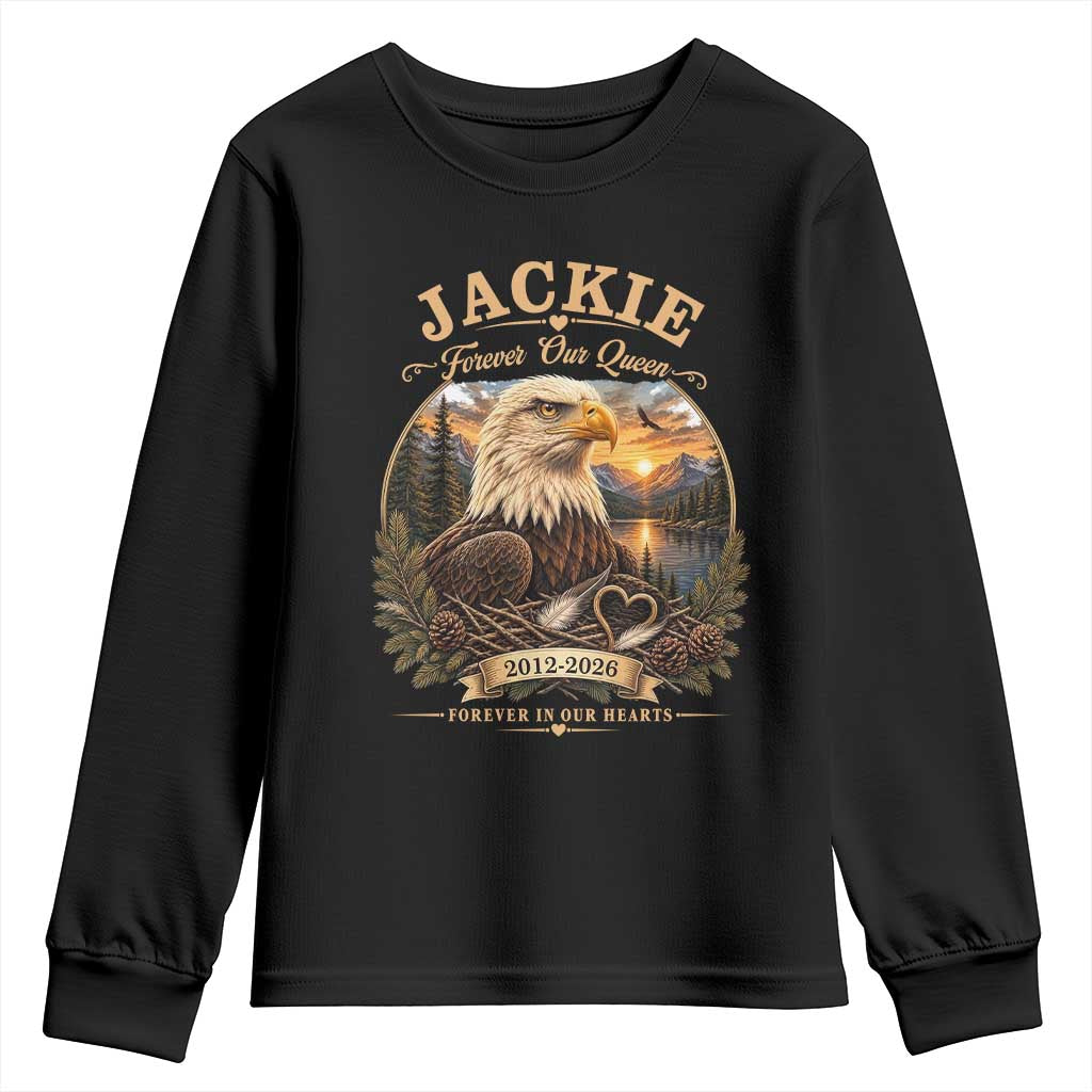 Jackie Forever Our Queen Bald Eagle Memorial Youth Sweatshirt Big Bear Lake Crest Tribute Graphic TS02 Black Print Your Wear