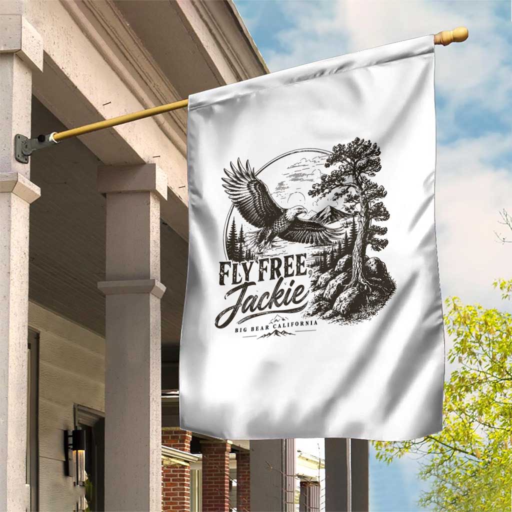 Fly Free Jackie Vintage Etching Soaring Eagle Garden Flag Big Bear Lake Wilderness Graphic