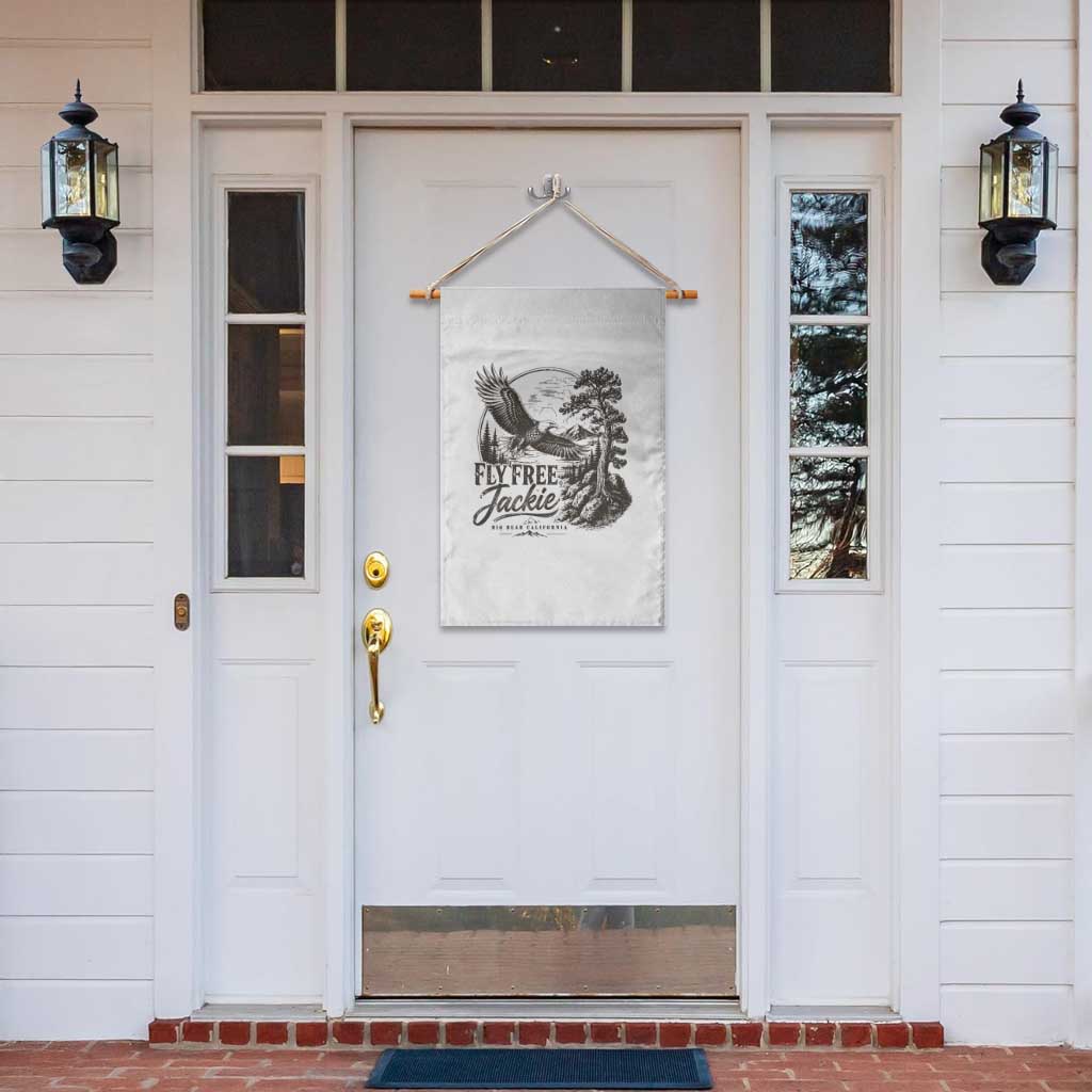 Fly Free Jackie Vintage Etching Soaring Eagle Garden Flag Big Bear Lake Wilderness Graphic