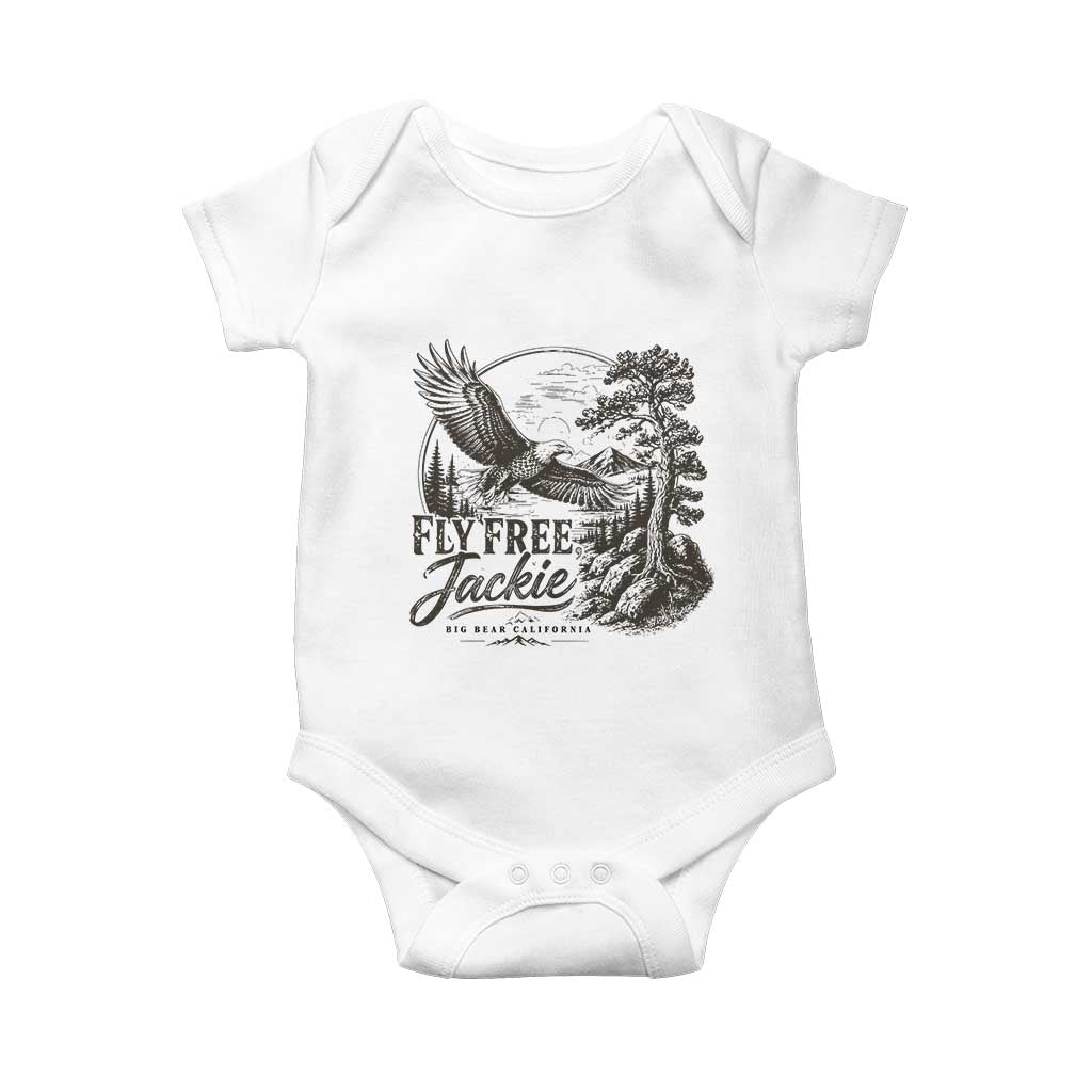Fly Free Jackie Vintage Etching Soaring Eagle Baby Onesie Big Bear Lake Wilderness Graphic TS02 White Print Your Wear