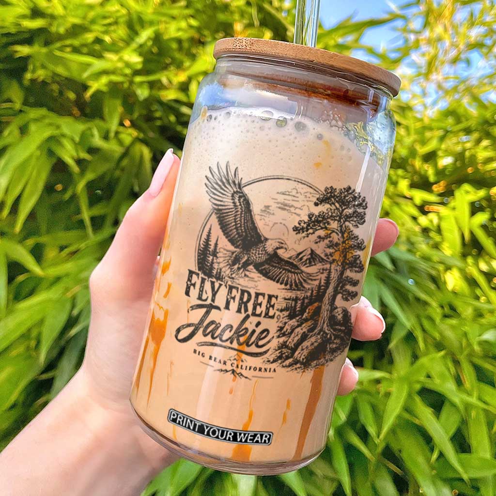 Fly Free Jackie Vintage Etching Soaring Eagle Glass Can Big Bear Lake Wilderness Graphic TS02 White Print Your Wear