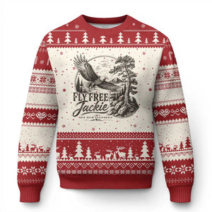 Fly Free Jackie Vintage Etching Soaring Eagle Ugly Christmas Sweater Big Bear Lake Wilderness Graphic TS02 Beige Red Print Your Wear