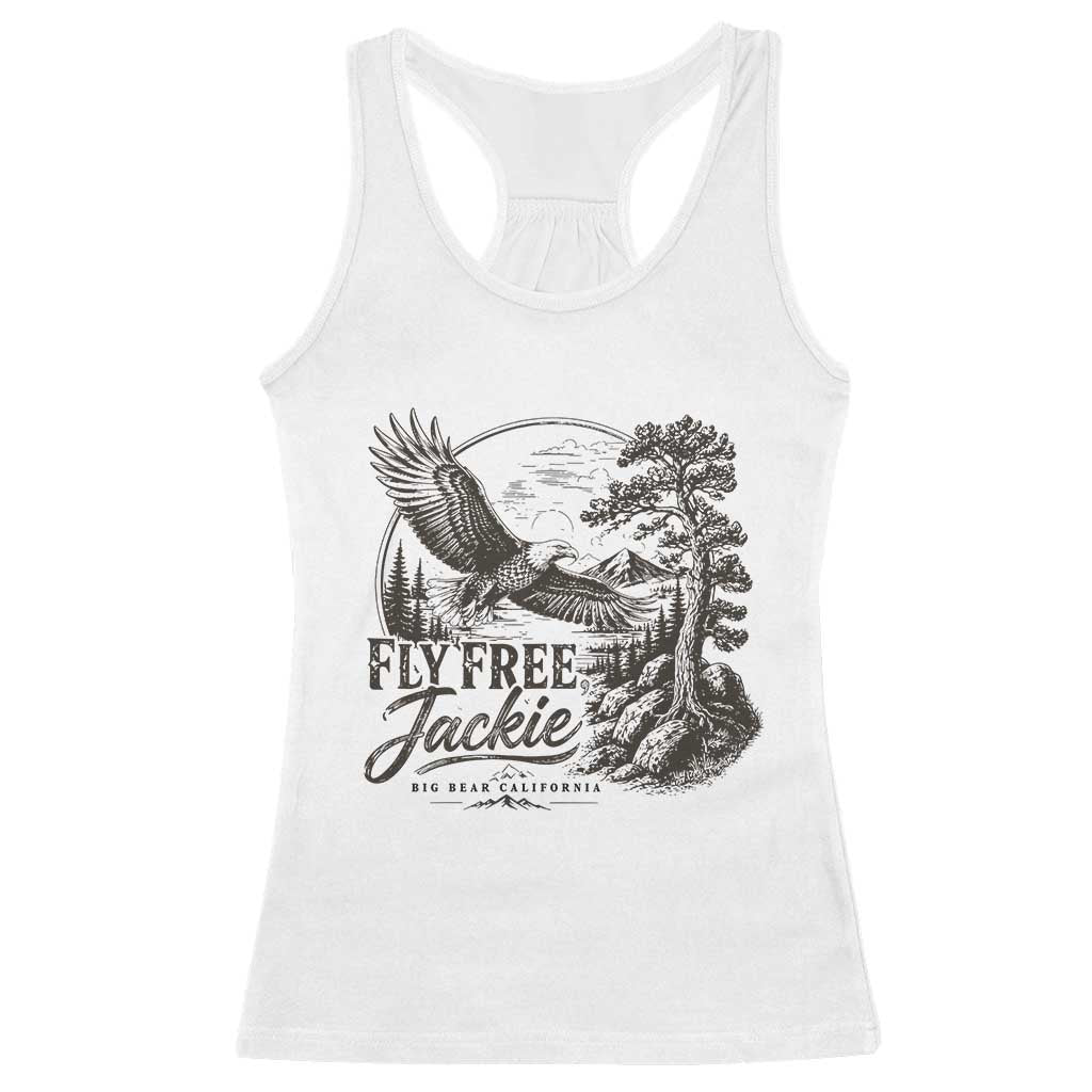 Fly Free Jackie Vintage Etching Soaring Eagle Racerback Tank Top Big Bear Lake Wilderness Graphic TS02 White Print Your Wear