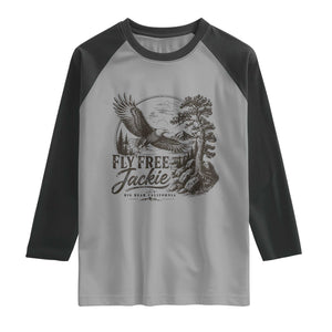 Fly Free Jackie Vintage Etching Soaring Eagle Raglan Shirt Big Bear Lake Wilderness Graphic TS02 Sport Gray Black Print Your Wear