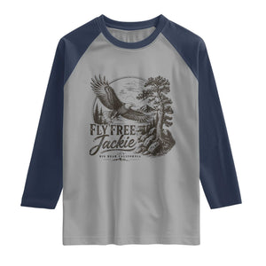 Fly Free Jackie Vintage Etching Soaring Eagle Raglan Shirt Big Bear Lake Wilderness Graphic TS02 Sport Gray Navy Print Your Wear
