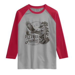 Fly Free Jackie Vintage Etching Soaring Eagle Raglan Shirt Big Bear Lake Wilderness Graphic TS02 Sport Gray Red Print Your Wear