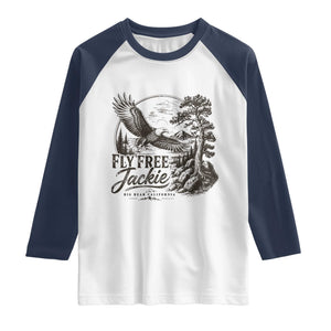 Fly Free Jackie Vintage Etching Soaring Eagle Raglan Shirt Big Bear Lake Wilderness Graphic TS02 White Navy Print Your Wear
