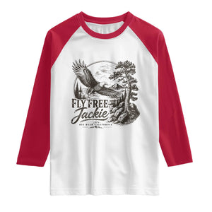 Fly Free Jackie Vintage Etching Soaring Eagle Raglan Shirt Big Bear Lake Wilderness Graphic TS02 White Red Print Your Wear