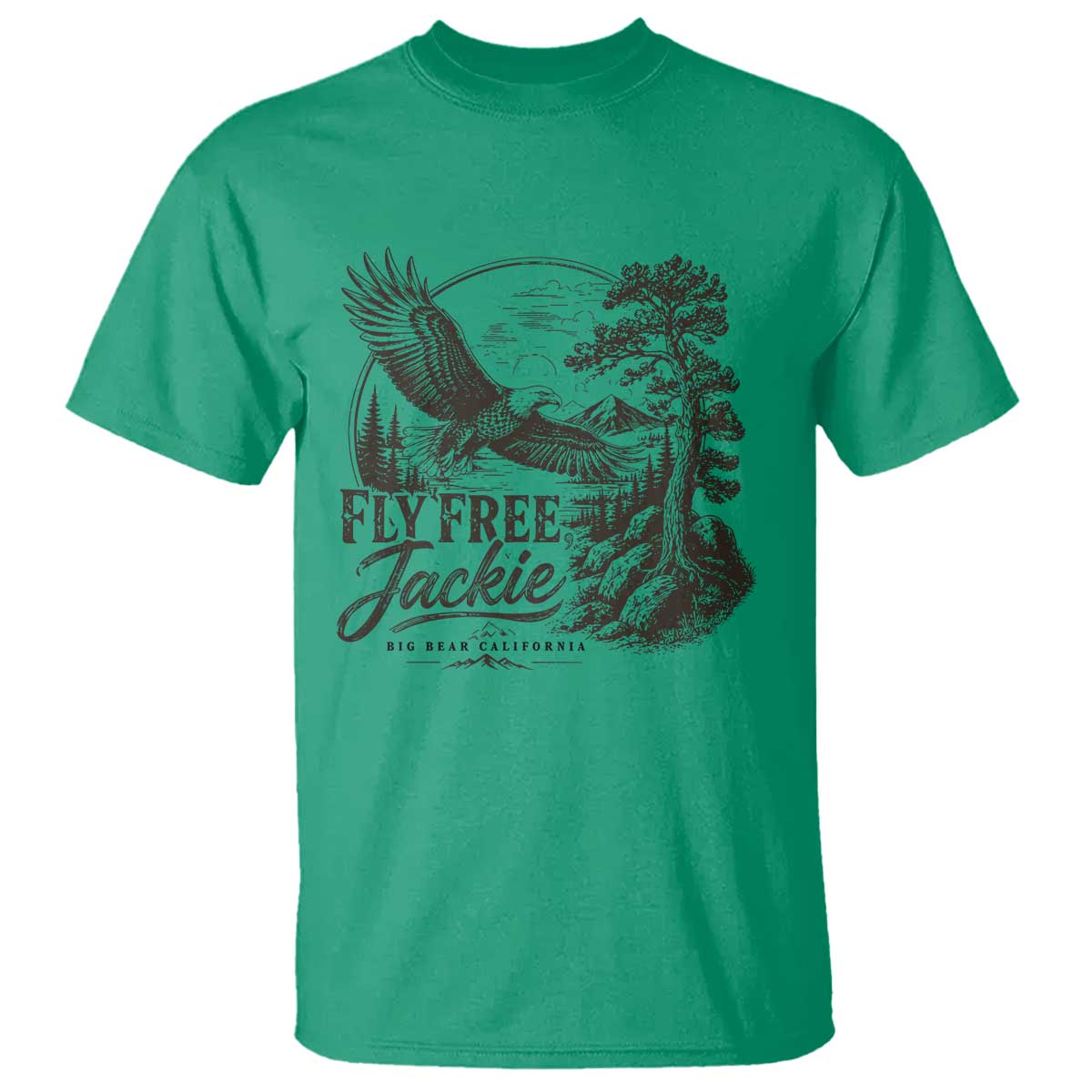 Fly Free Jackie Vintage Etching Soaring Eagle T Shirt Big Bear Lake Wilderness Graphic TS02 Irish Green Print Your Wear