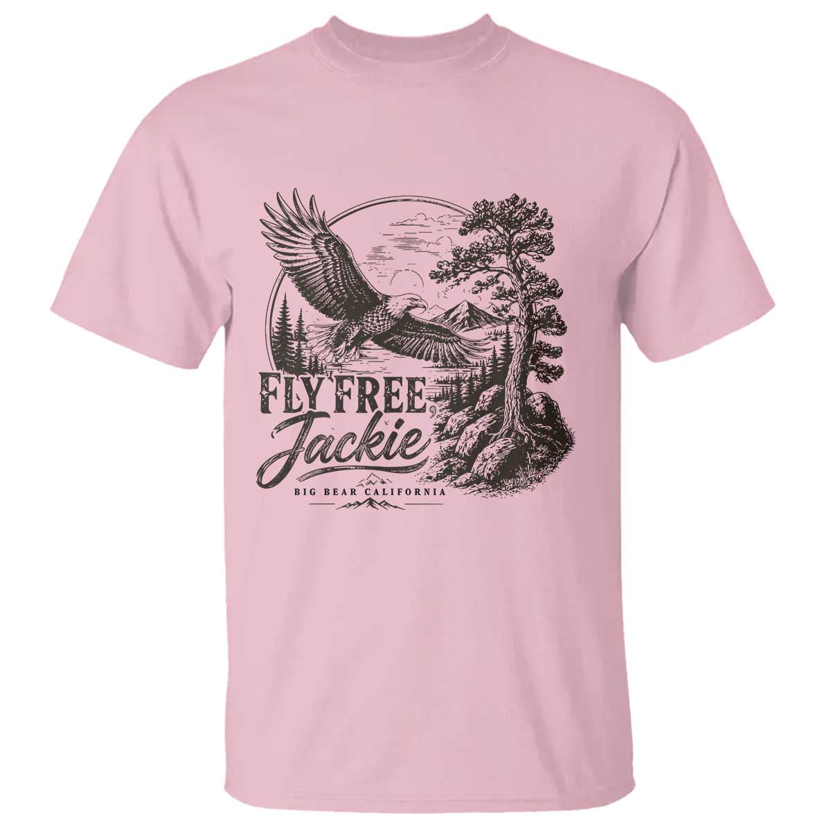 Fly Free Jackie Vintage Etching Soaring Eagle T Shirt Big Bear Lake Wilderness Graphic TS02 Light Pink Print Your Wear