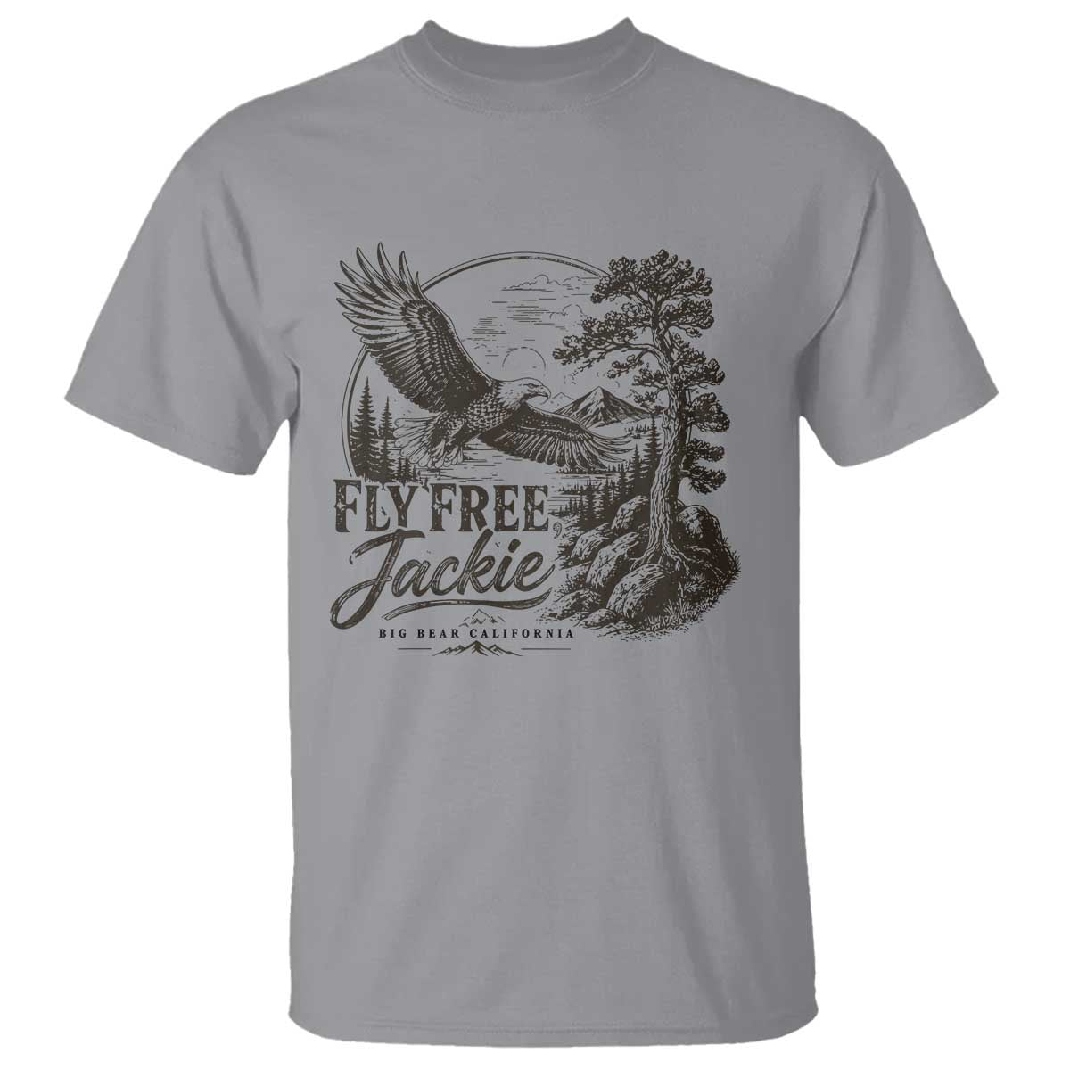 Fly Free Jackie Vintage Etching Soaring Eagle T Shirt Big Bear Lake Wilderness Graphic TS02 Sport Gray Print Your Wear