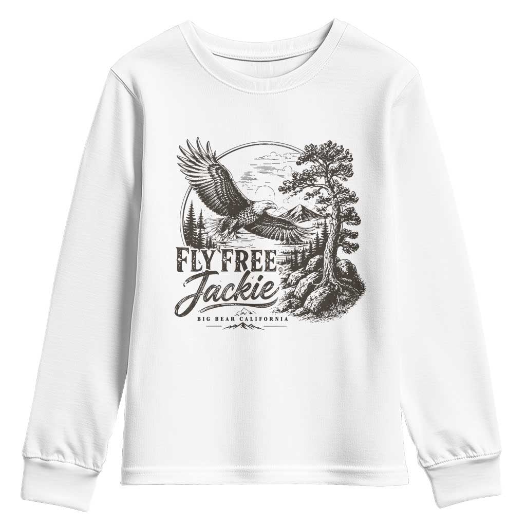Fly Free Jackie Vintage Etching Soaring Eagle Youth Sweatshirt Big Bear Lake Wilderness Graphic TS02 White Print Your Wear