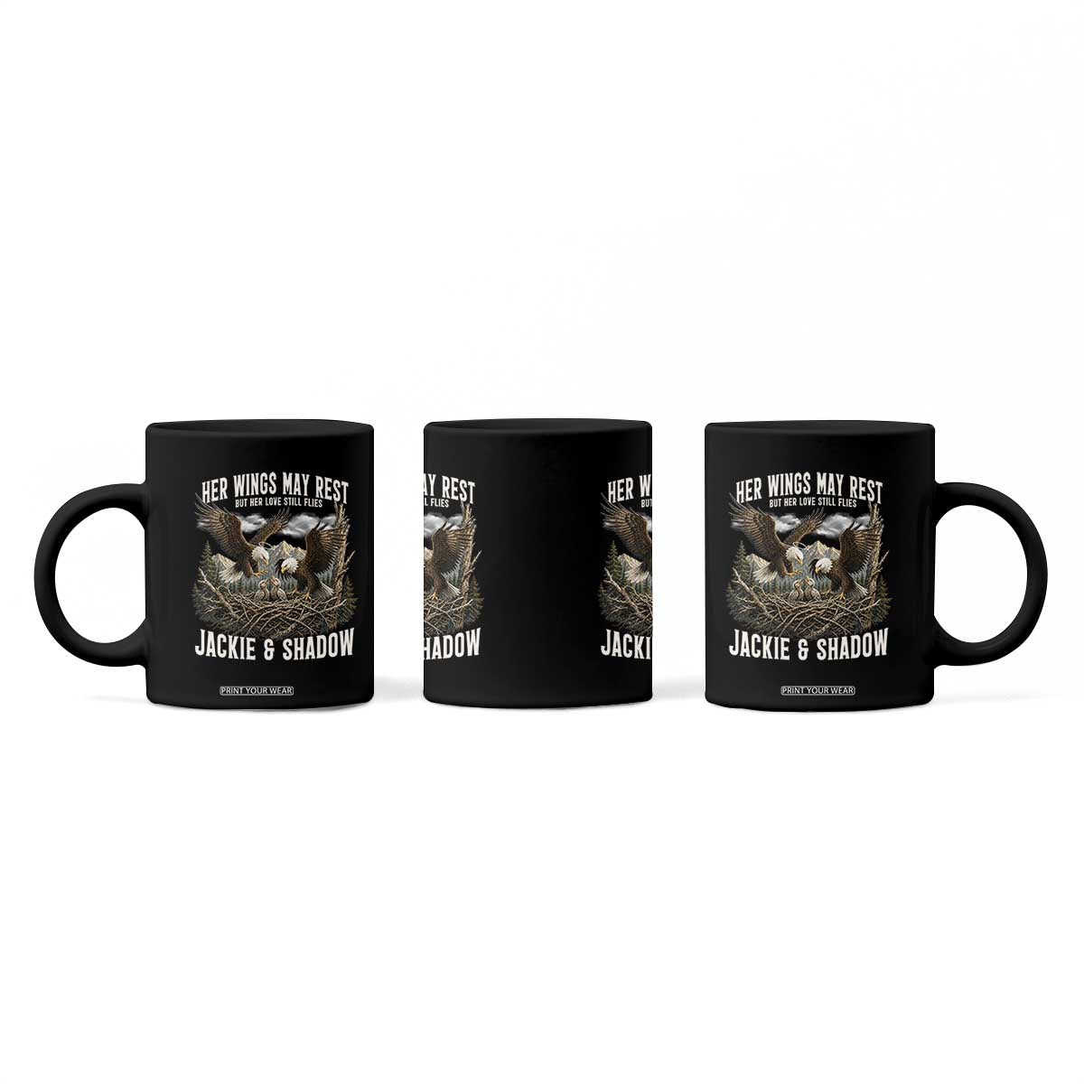 Her Wings May Rest Jackie and Shadow Coffee Mug Bald Eagle Nest Family Tribute Graphic