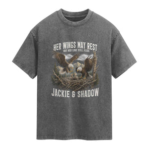 Her Wings May Rest Jackie and Shadow Washed Cotton T-Shirt Bald Eagle Nest Family Tribute Graphic