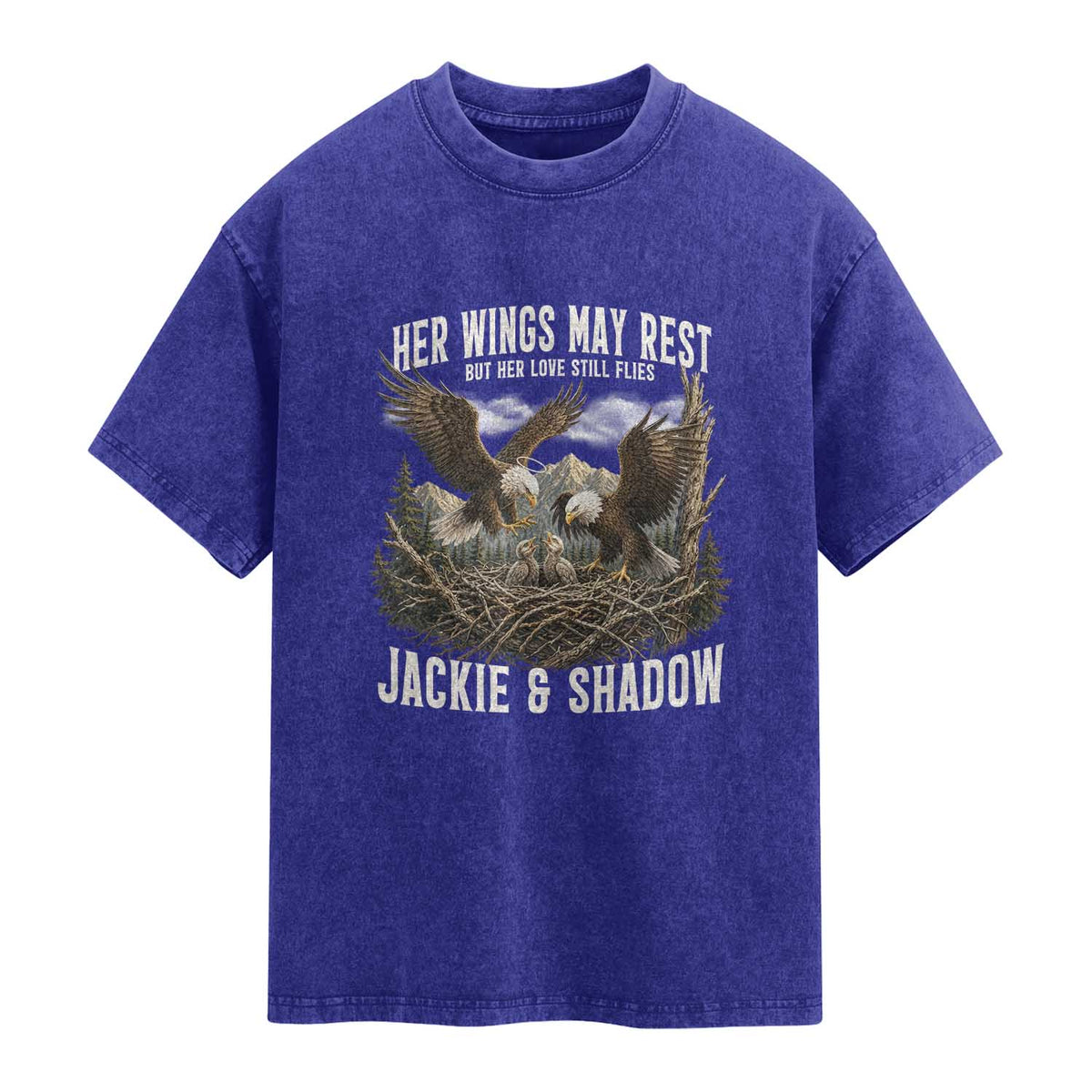 Her Wings May Rest Jackie and Shadow Washed Cotton T-Shirt Bald Eagle Nest Family Tribute Graphic