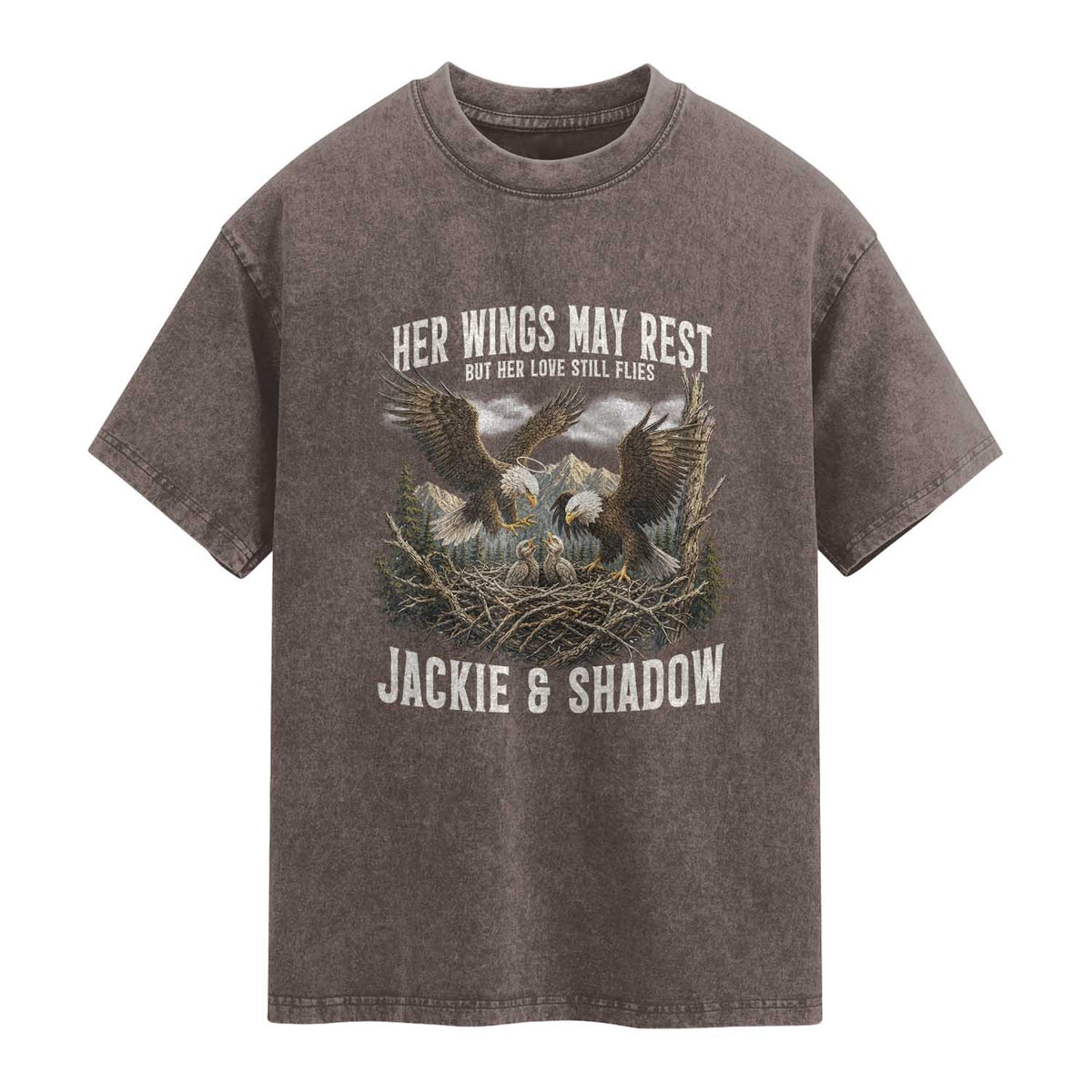 Her Wings May Rest Jackie and Shadow Washed Cotton T-Shirt Bald Eagle Nest Family Tribute Graphic