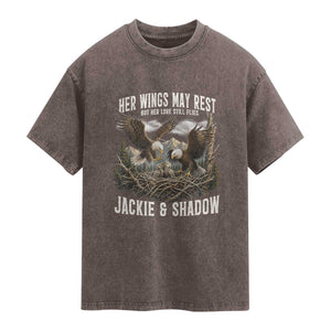 Her Wings May Rest Jackie and Shadow Washed Cotton T-Shirt Bald Eagle Nest Family Tribute Graphic
