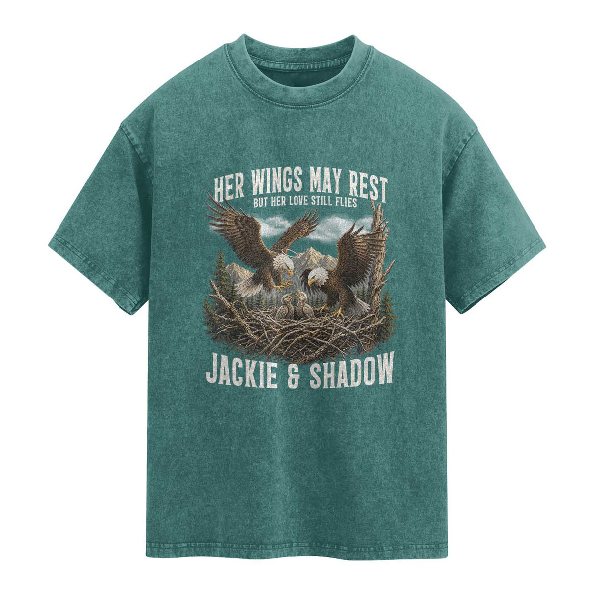 Her Wings May Rest Jackie and Shadow Washed Cotton T-Shirt Bald Eagle Nest Family Tribute Graphic