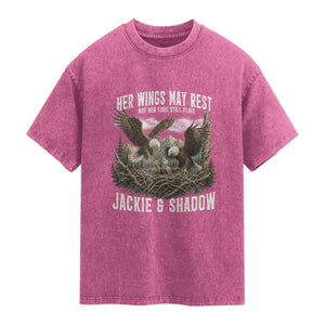 Her Wings May Rest Jackie and Shadow Washed Cotton T-Shirt Bald Eagle Nest Family Tribute Graphic