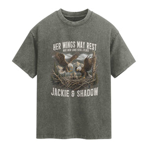Her Wings May Rest Jackie and Shadow Washed Cotton T-Shirt Bald Eagle Nest Family Tribute Graphic