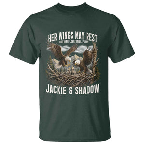 Her Wings May Rest Jackie and Shadow T Shirt Bald Eagle Nest Family Tribute Graphic TS02 Dark Forest Green Print Your Wear