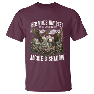 Her Wings May Rest Jackie and Shadow T Shirt Bald Eagle Nest Family Tribute Graphic TS02 Maroon Print Your Wear