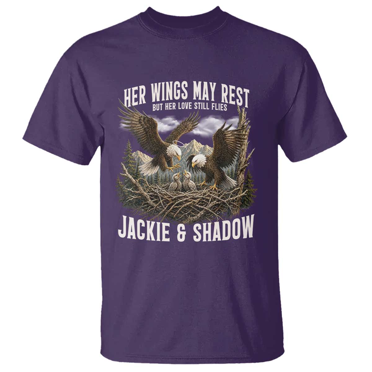 Her Wings May Rest Jackie and Shadow T Shirt Bald Eagle Nest Family Tribute Graphic TS02 Purple Print Your Wear