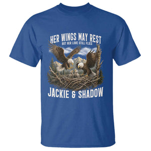 Her Wings May Rest Jackie and Shadow T Shirt Bald Eagle Nest Family Tribute Graphic TS02 Royal Blue Print Your Wear