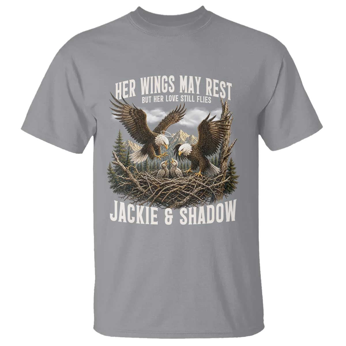 Her Wings May Rest Jackie and Shadow T Shirt Bald Eagle Nest Family Tribute Graphic TS02 Sport Gray Print Your Wear